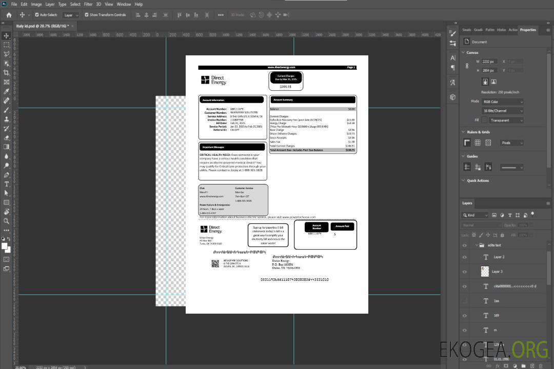 Modèle de facture de services publics USA Texas Direct Energy aux formats Word et PDF template Modèle de facture de services publics USA Texas Direct Energy aux formats Word et PDF template
